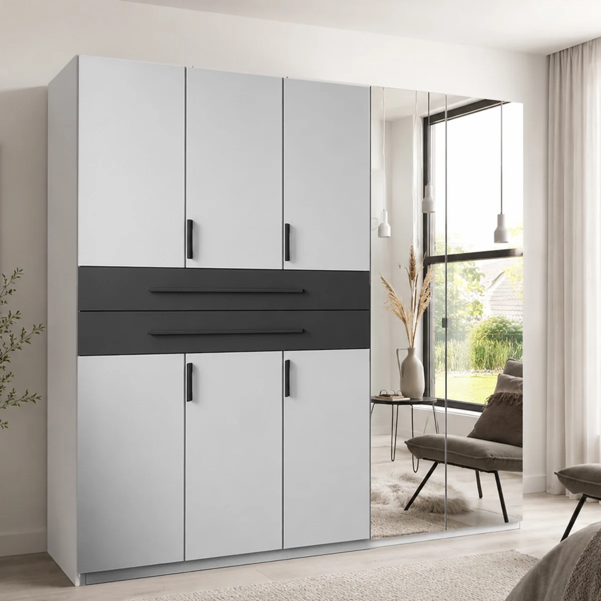 Digit 225cm 5 Door Wardrobe with Mirror - White – image 5