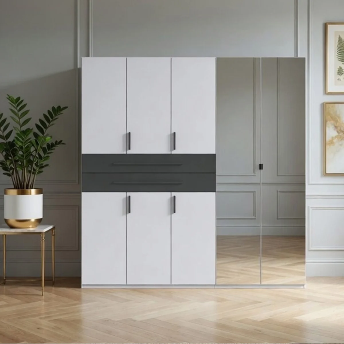 Digit 225cm 5 Door Wardrobe with Mirror - White – image 1
