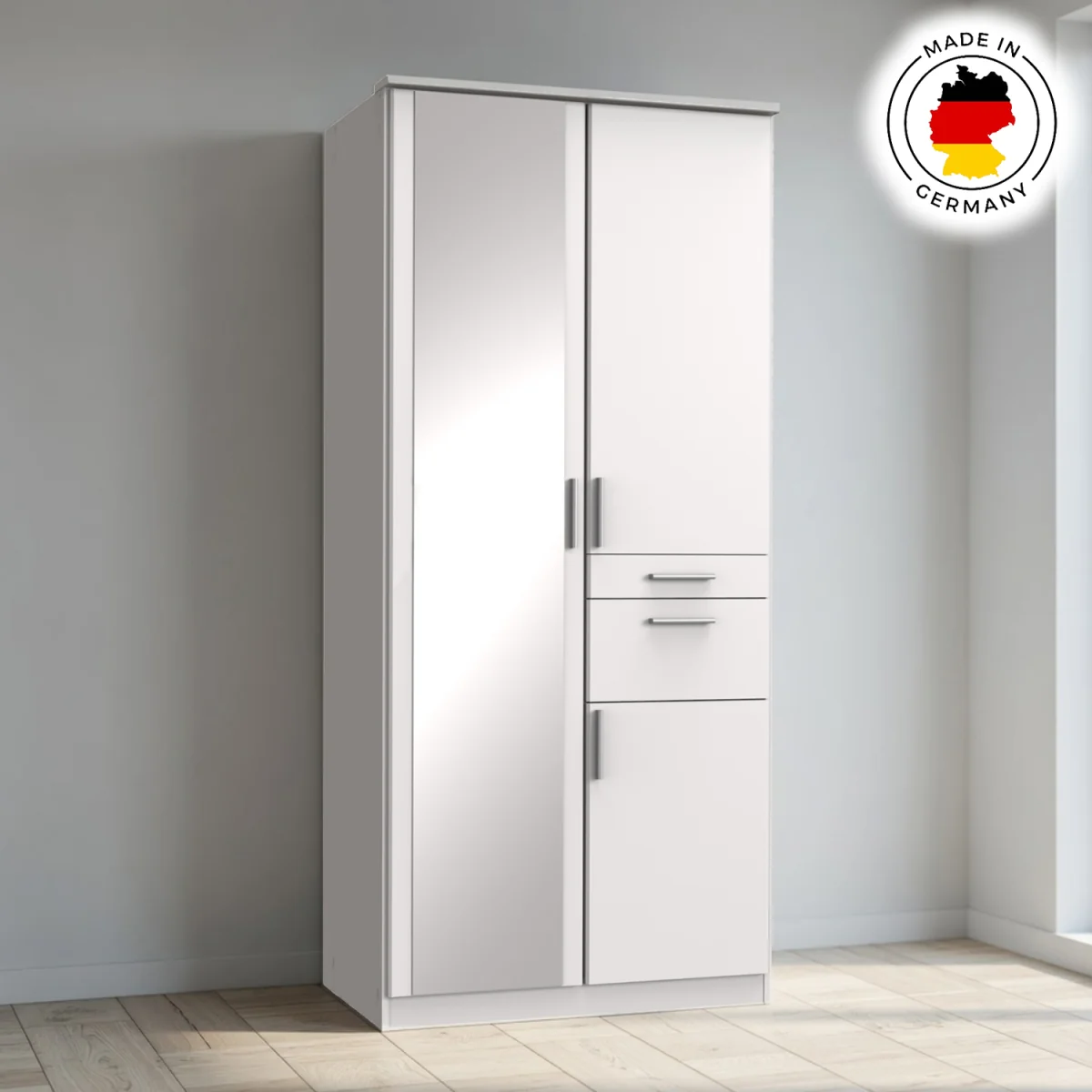 Koblenz Matt White 2 Door 90cm Wardrobe with Mirror - White – image 4