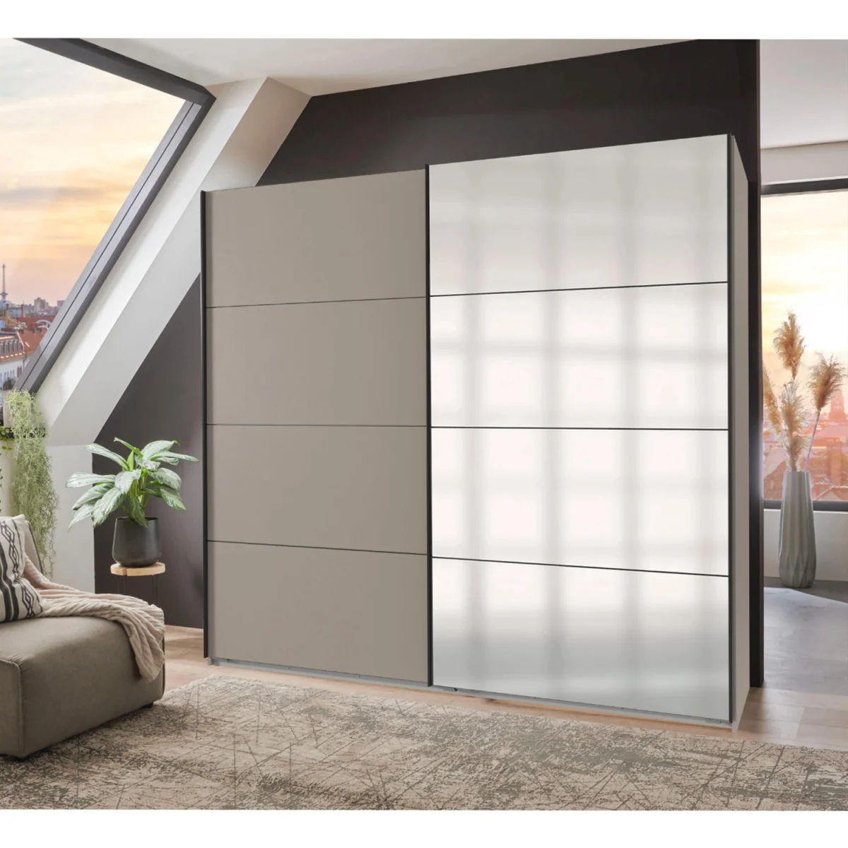 Aalst Sahara Grey 225cm Sliding Door Wardrobe with Mirror - Grey – image 2