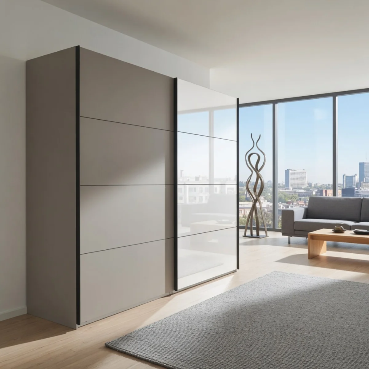 Aalst Sahara Grey 225cm Sliding Door Wardrobe with Mirror - Grey – image 6