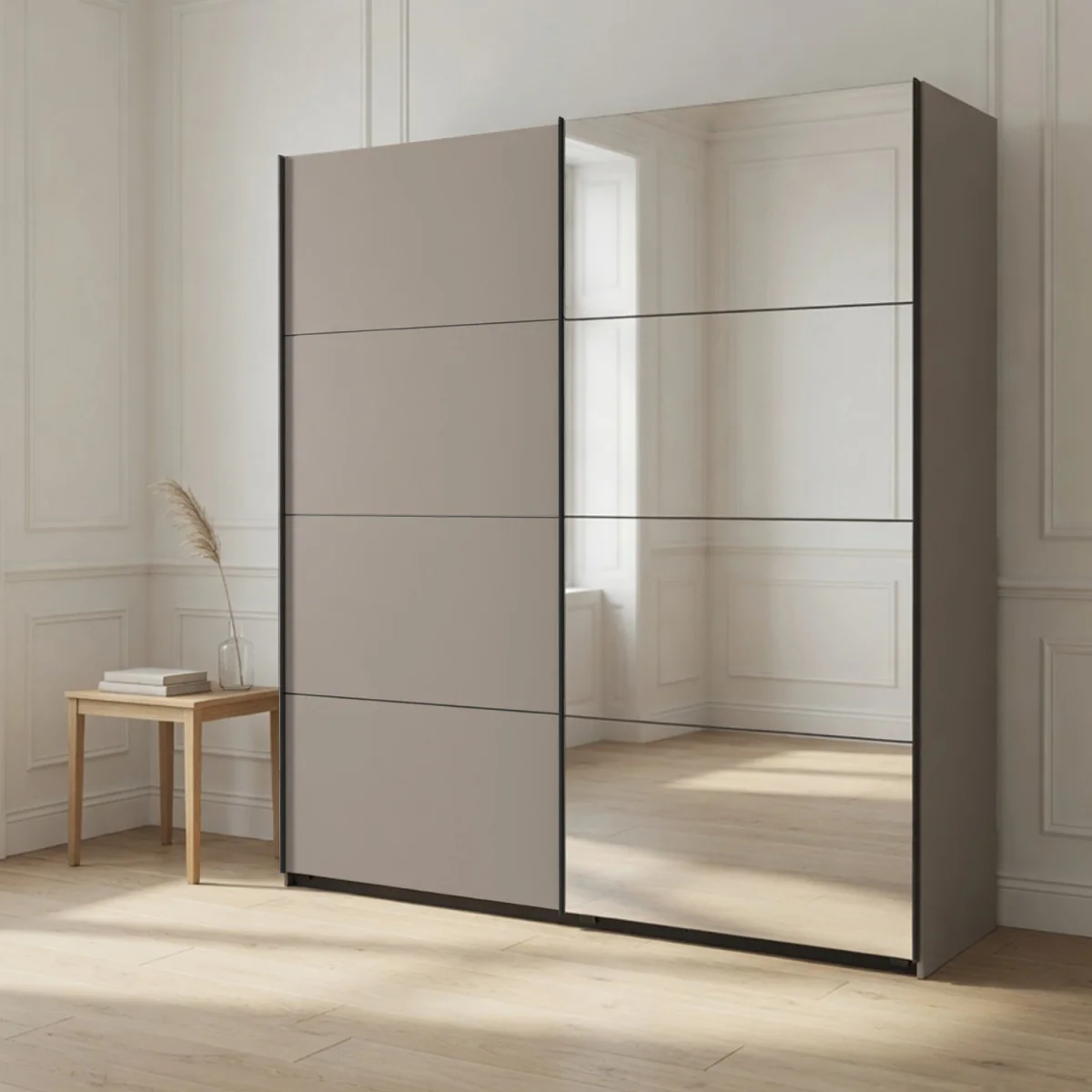 Aalst Sahara Grey 225cm Sliding Door Wardrobe with Mirror - Grey – image 1