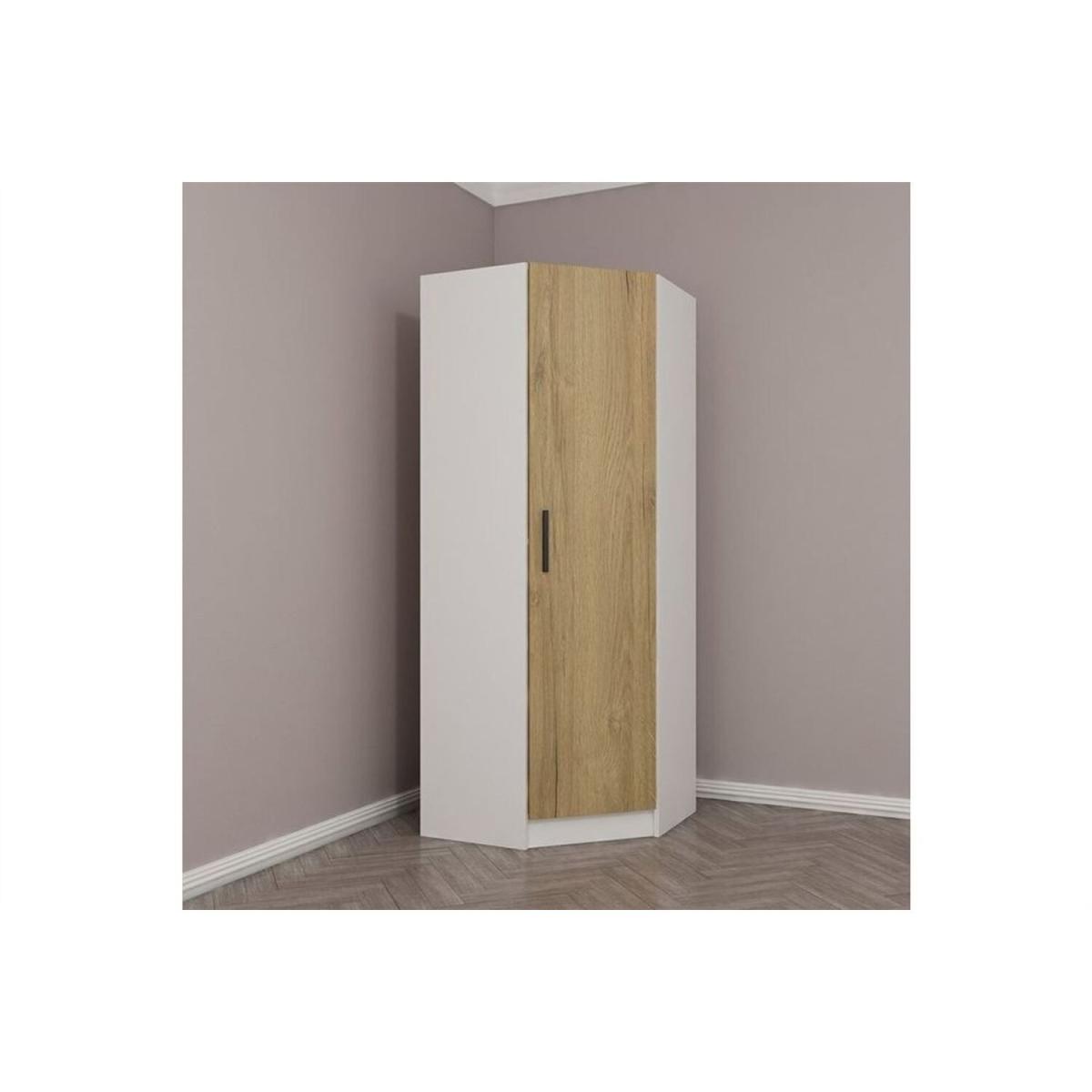 Kale Single Door Corner Wardrobe  Pera Walnut - White & Walnut – image 4
