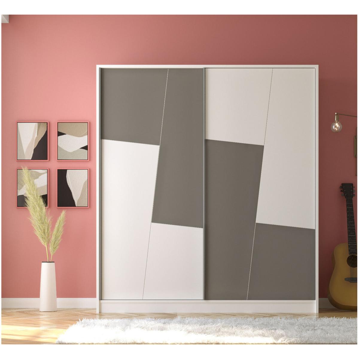 COLOMBO 160cm Sliding Door Wardrobe, Anthracite-White - White – image 2