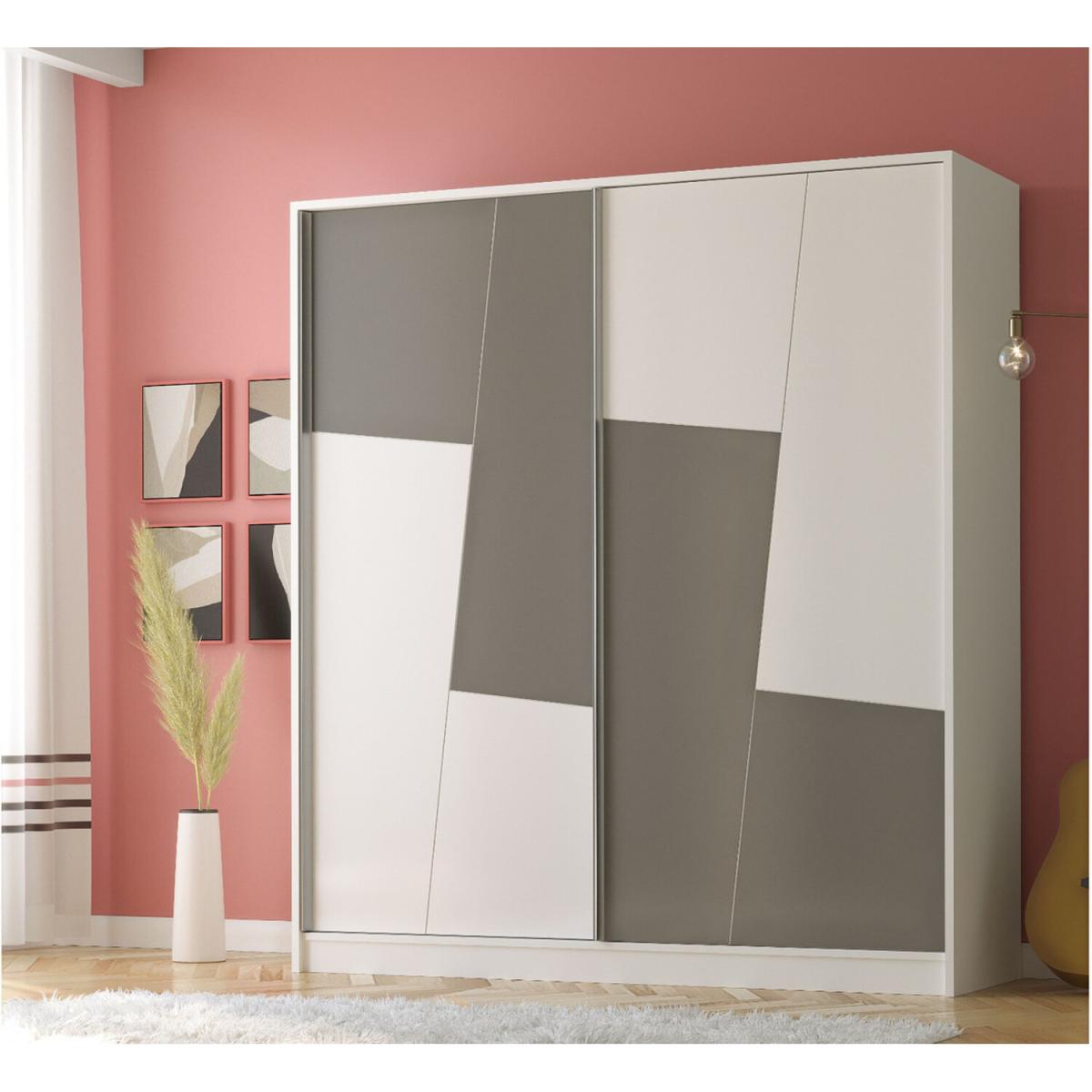 COLOMBO 160cm Sliding Door Wardrobe, Anthracite-White - White – image 3
