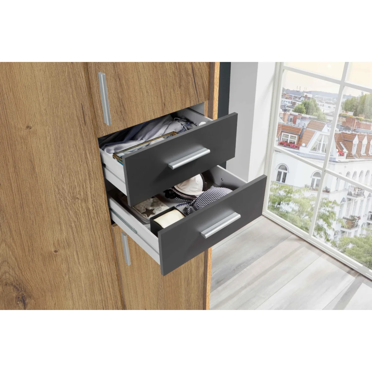 Vegas Oak 6 Doors 4 Drawers 270cm Wardrobe - Oak – image 2