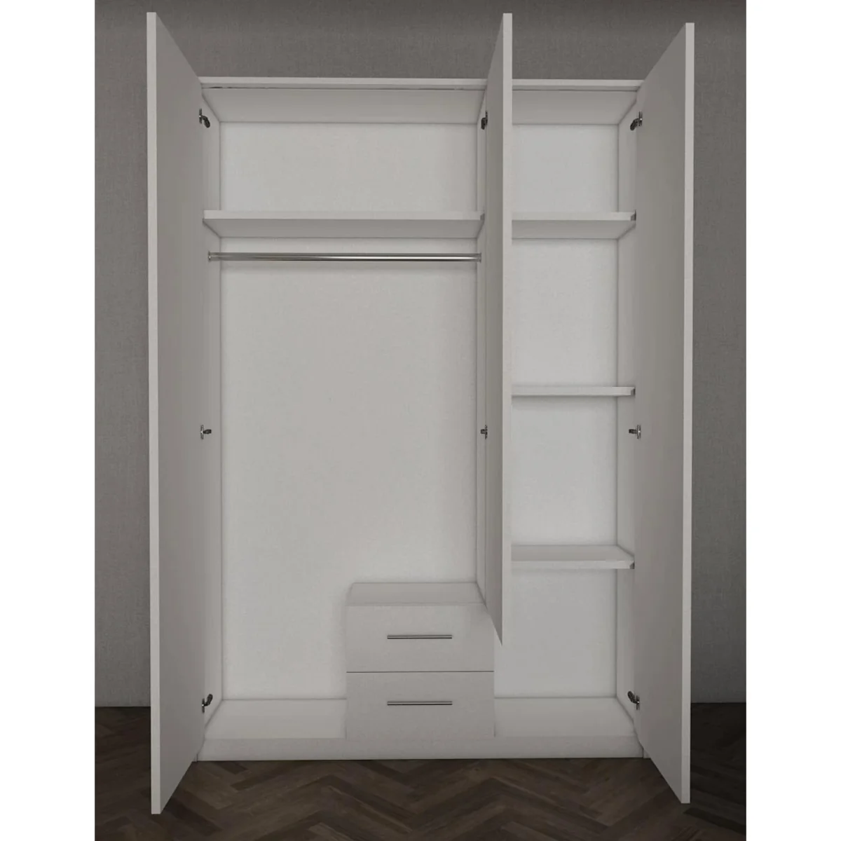Swindon Gloss White and Matt White 3 Door Wardrobe with Mirror and 2 Drawers - White – image 4