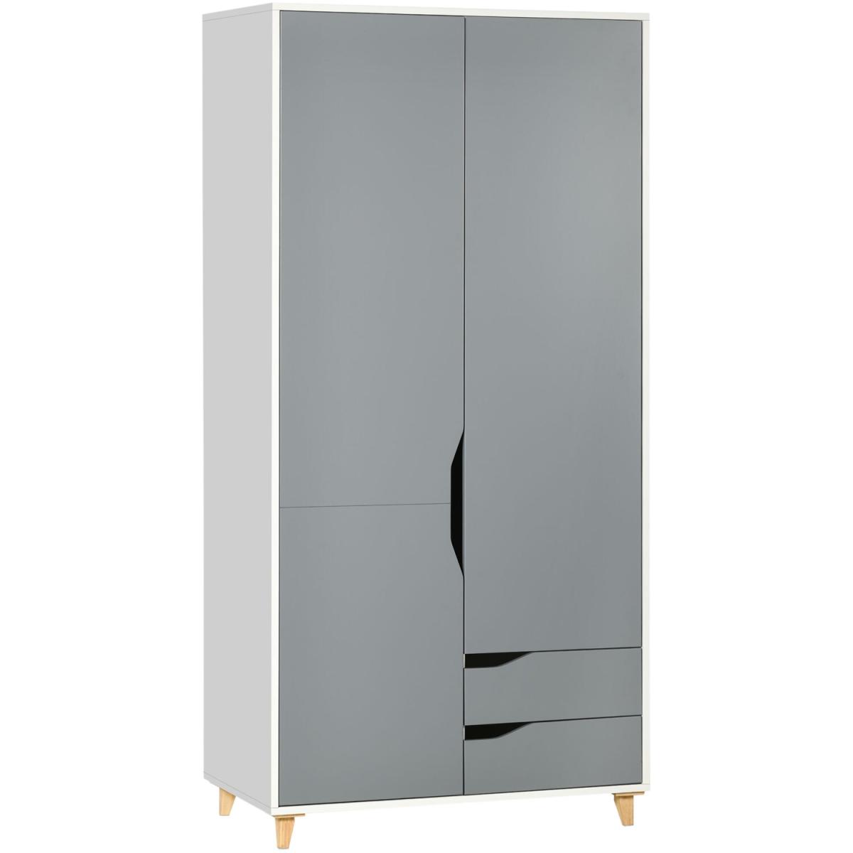 2 Door Wardrobe with 2 Drawers Hanging Rail, Clothes Storage Organiser - Grey – image 7