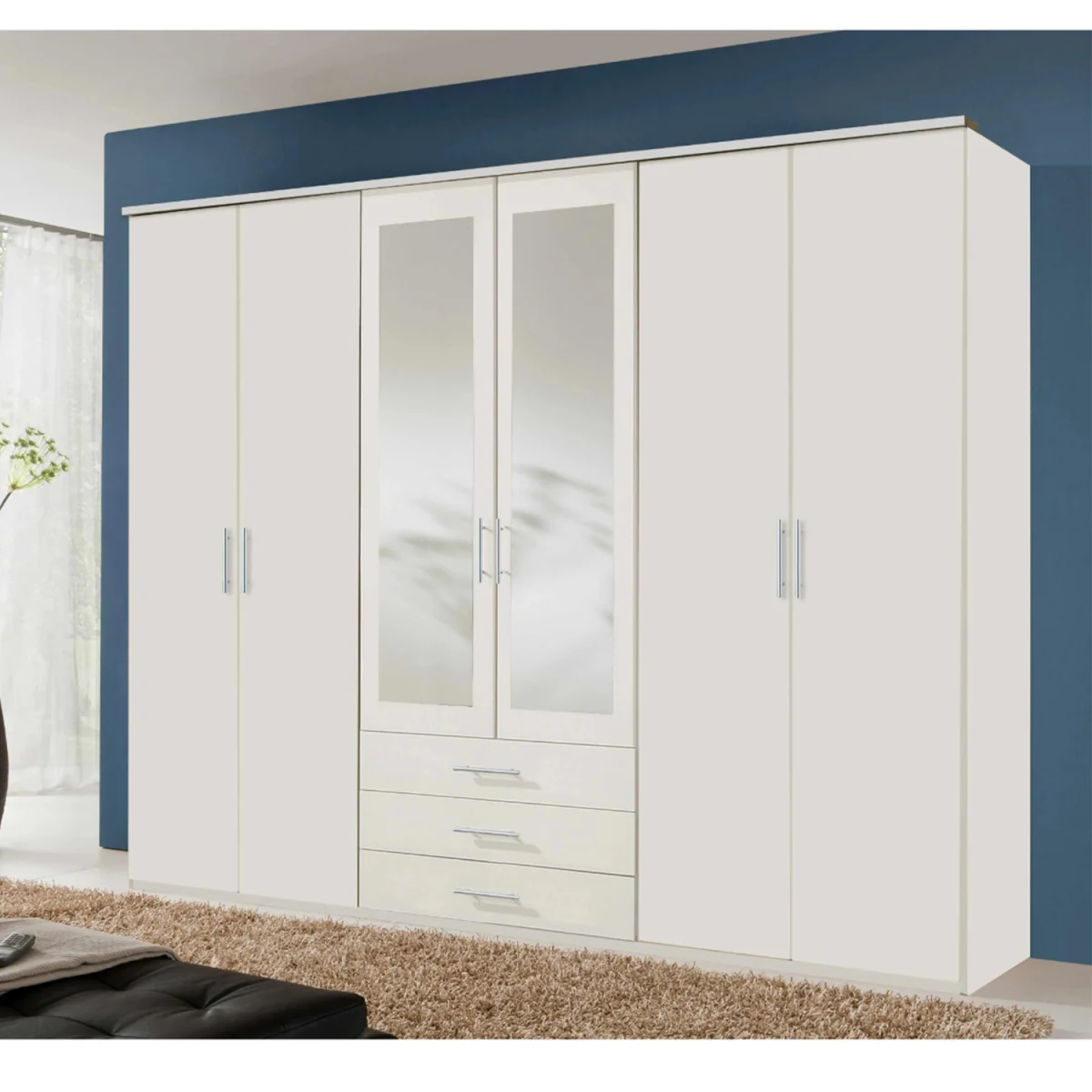 Ben White 6 Door 270cm Wardrobe with Mirror and 3 Drawers - White – image 2