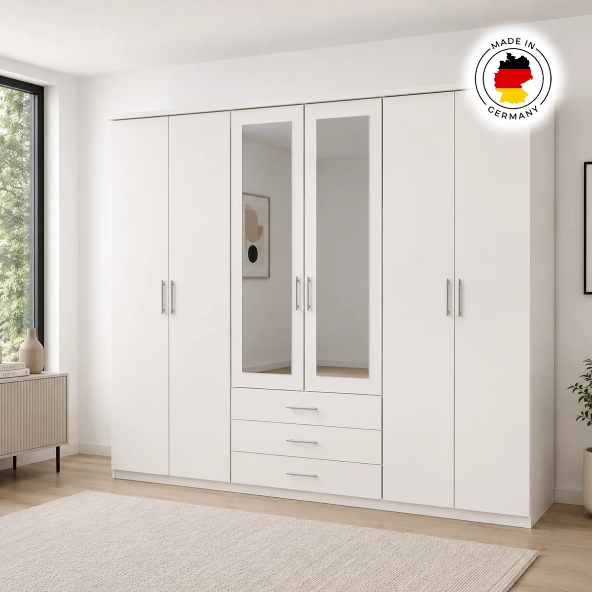 Ben White 6 Door 270cm Wardrobe with Mirror and 3 Drawers - White – image 3