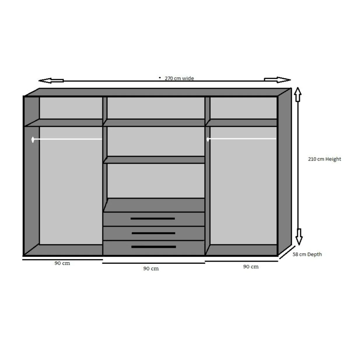 Ben White 6 Door 270cm Wardrobe with Mirror and 3 Drawers - White – image 4