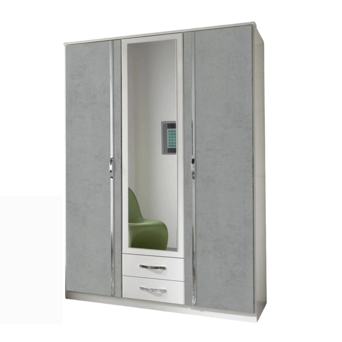 Duo Matt White and Grey 3 Door 135cm Wardrobe with Mirror - White – image 2