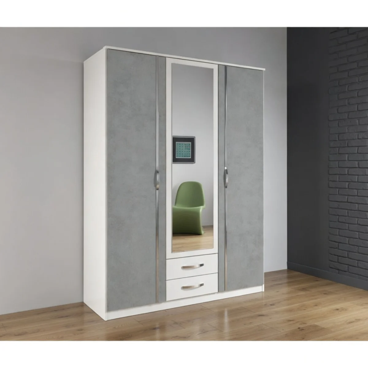 Duo Matt White and Grey 3 Door 135cm Wardrobe with Mirror - White – image 3