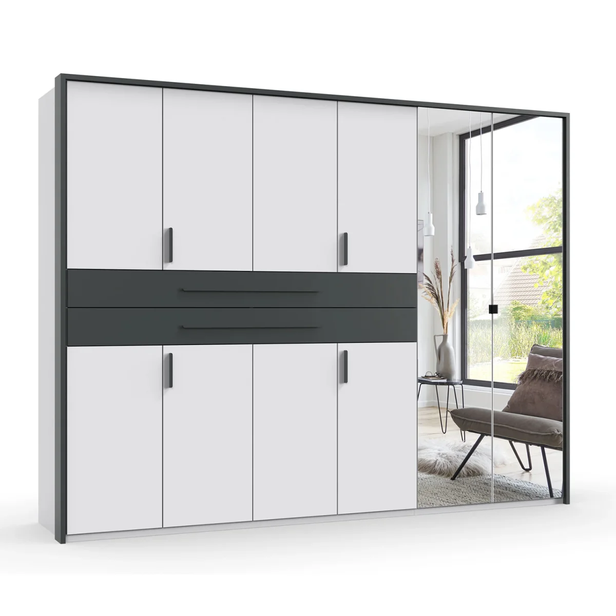 Digit 270cm 6 Door Wardrobe with Mirror - White – image 2