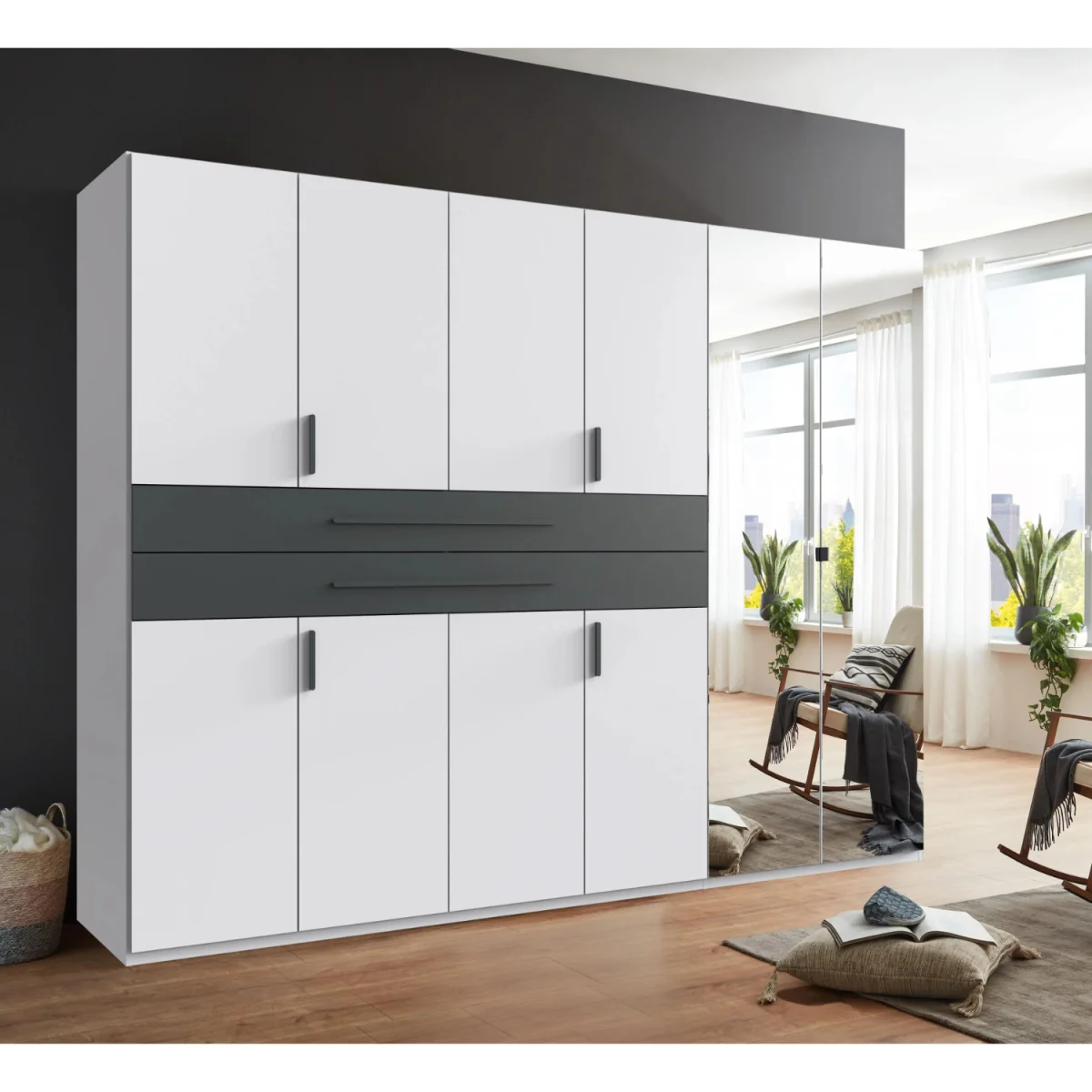 Digit 270cm 6 Door Wardrobe with Mirror - White – image 3