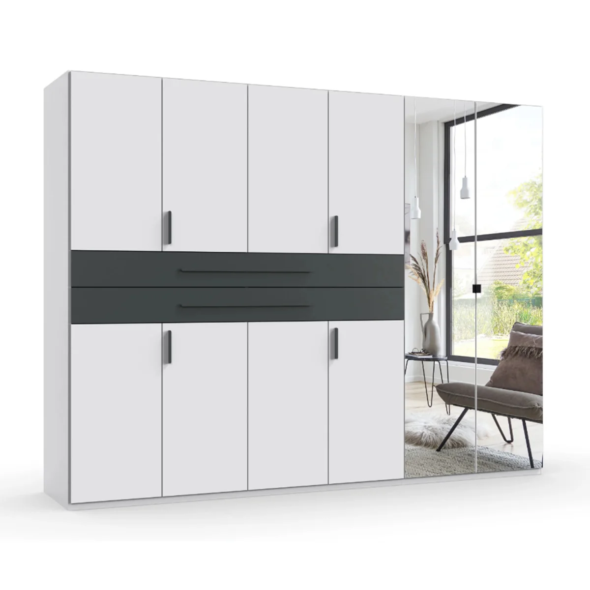 Digit 270cm 6 Door Wardrobe with Mirror - White – image 4