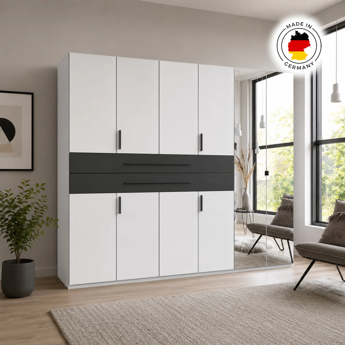 Digit 270cm 6 Door Wardrobe with Mirror - White – image 6