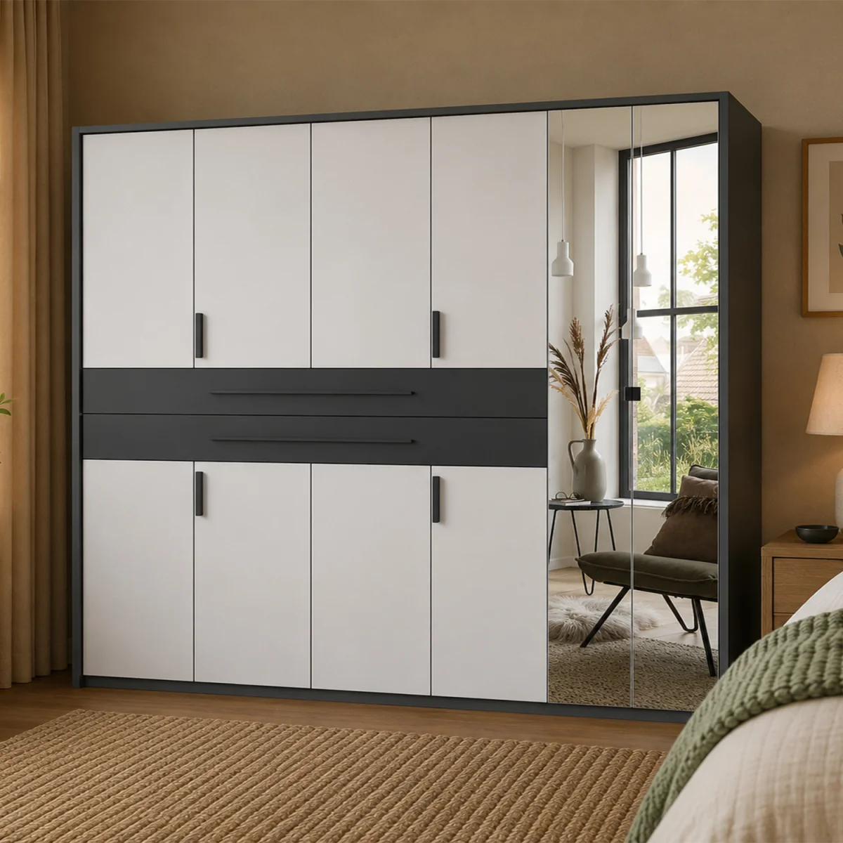 Digit 270cm 6 Door Wardrobe with Mirror - White – image 1
