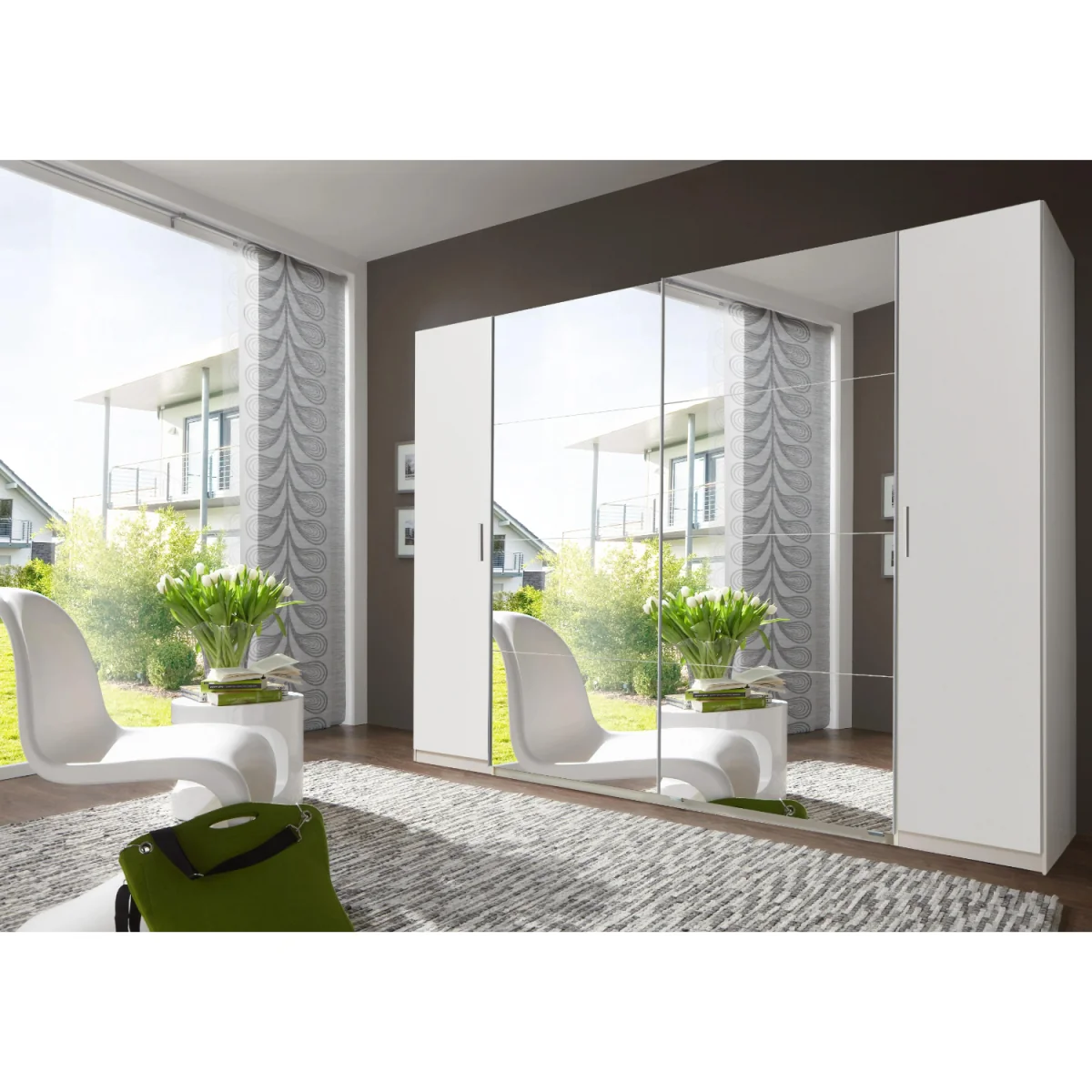 Lotto 270cm 4 Door Mirrored Sliding Wardrobe in Matt White - White – image 2