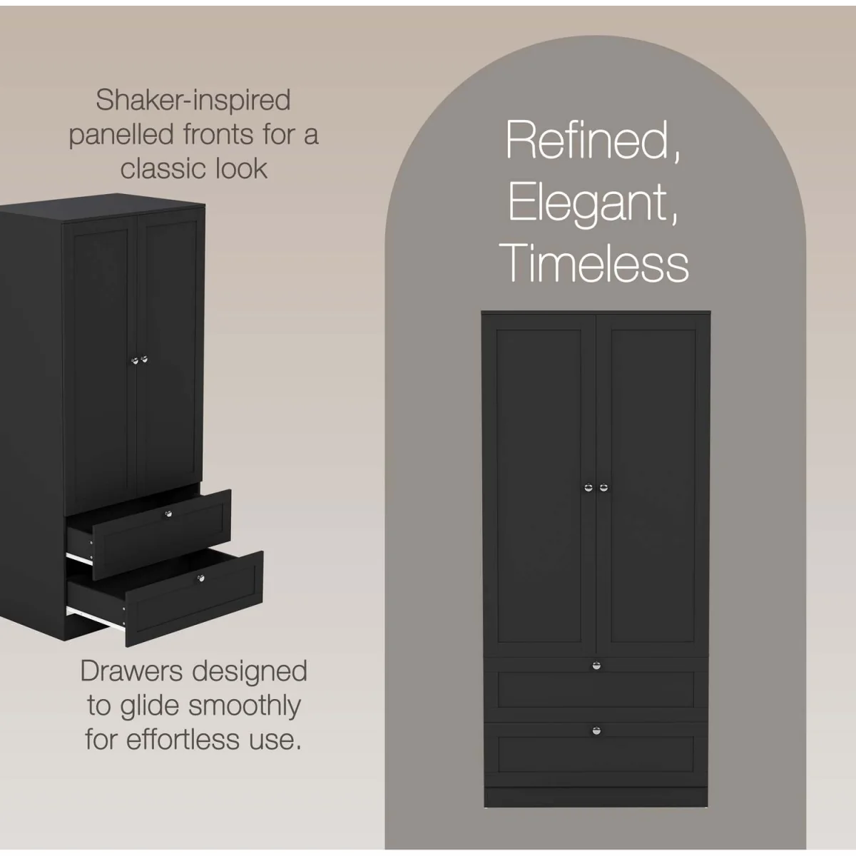 Vida Designs Altino 2 Door 2 Drawer Wardrobe, Grey (2) - White – image 11