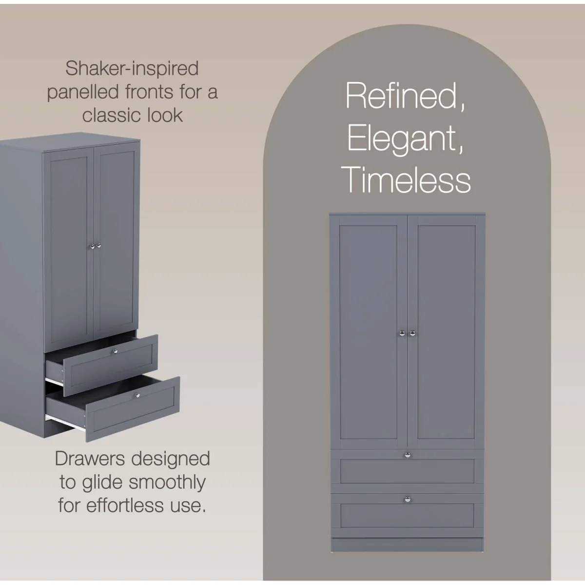Vida Designs Altino 2 Door 2 Drawer Wardrobe, Grey (2) - White – image 4