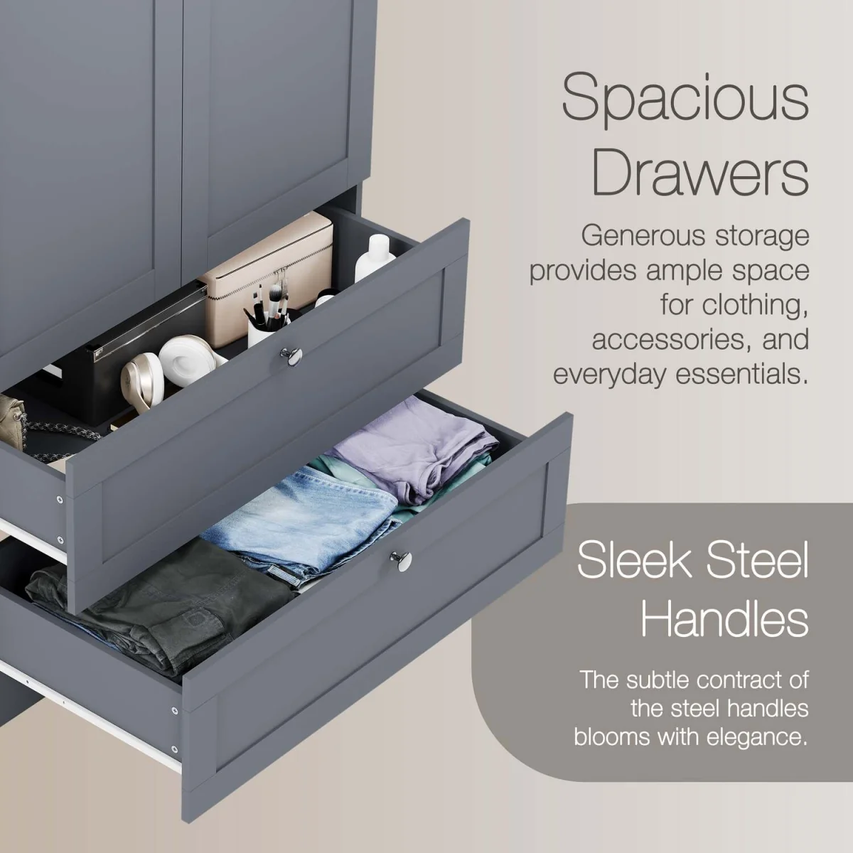 Vida Designs Altino 2 Door 2 Drawer Wardrobe, Grey (2) - White – image 5