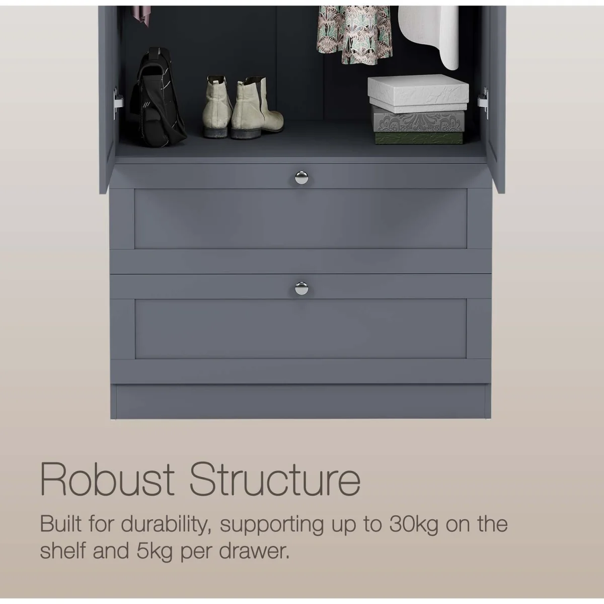 Vida Designs Altino 2 Door 2 Drawer Wardrobe, Grey (2) - White – image 6