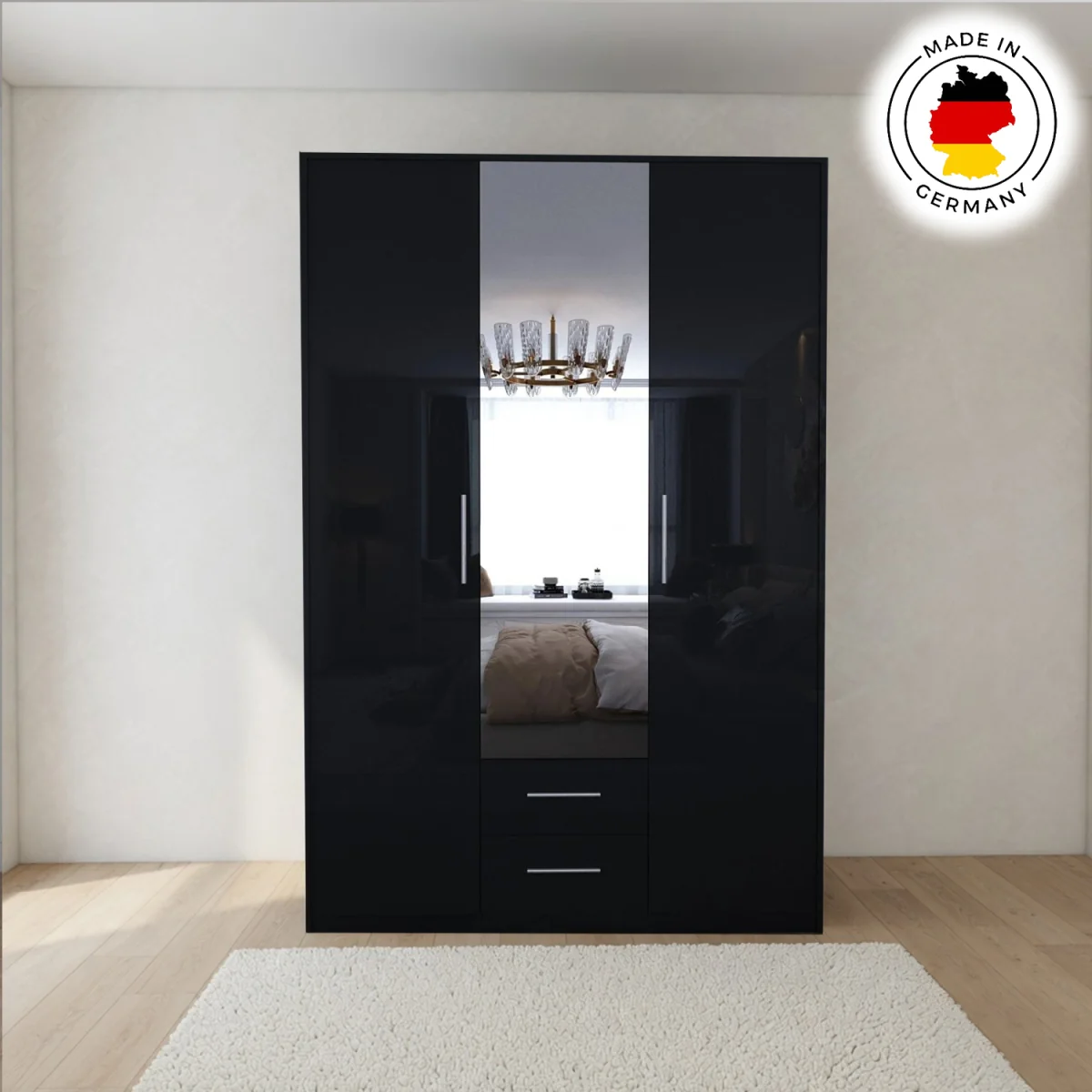 Swindon Gloss Black 3 Door 135cm Wardrobe - Black – image 5