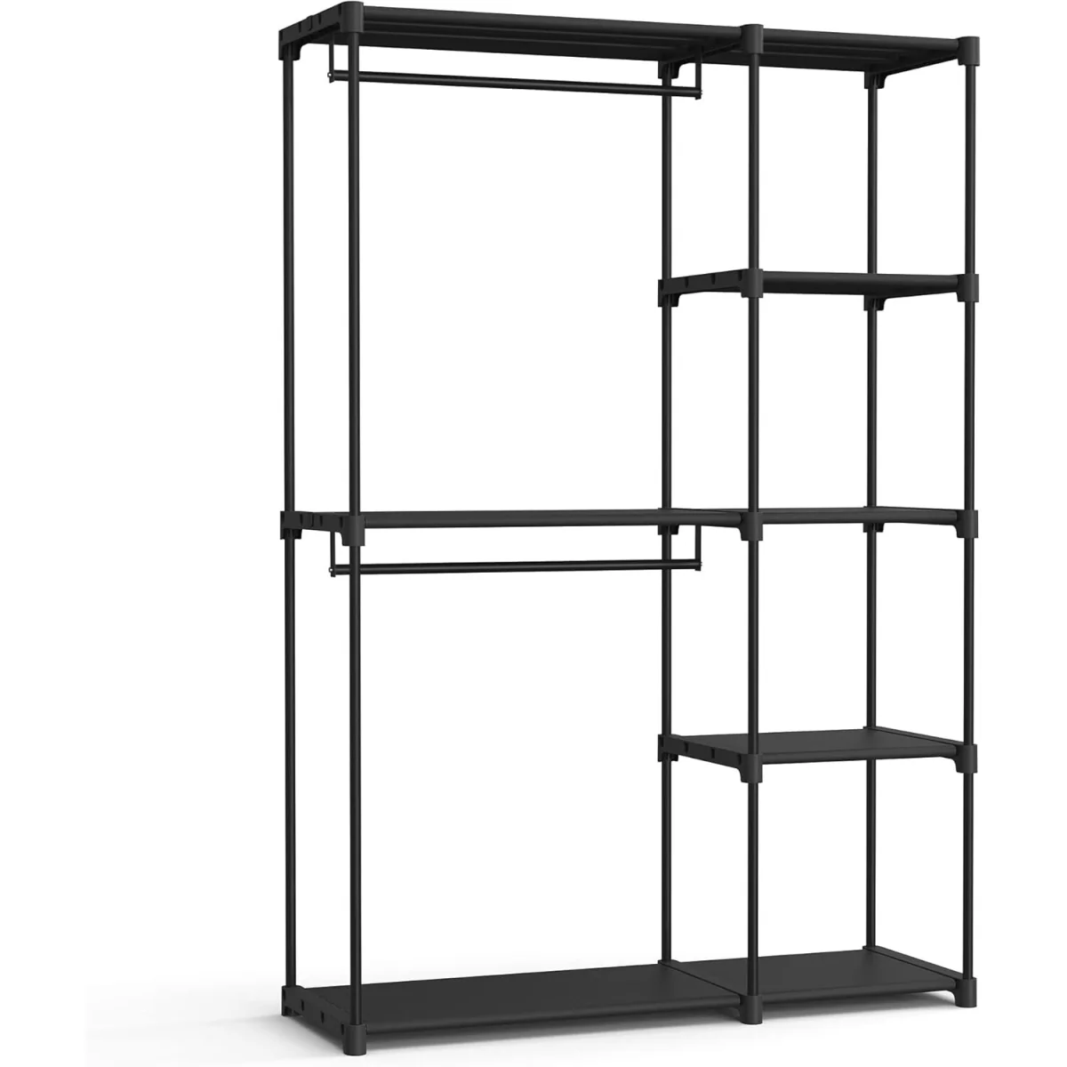 Open Clothing Wardrobe with Dual Hanging Areas and Shelving Storage, Freestanding Organizer - Black – image 2