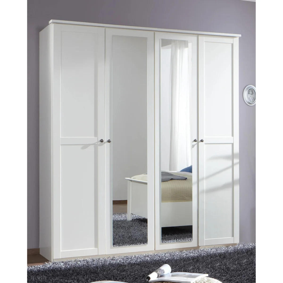 Chalet Matt White 4 Door 180cm Wardrobe with Mirror - White – image 3