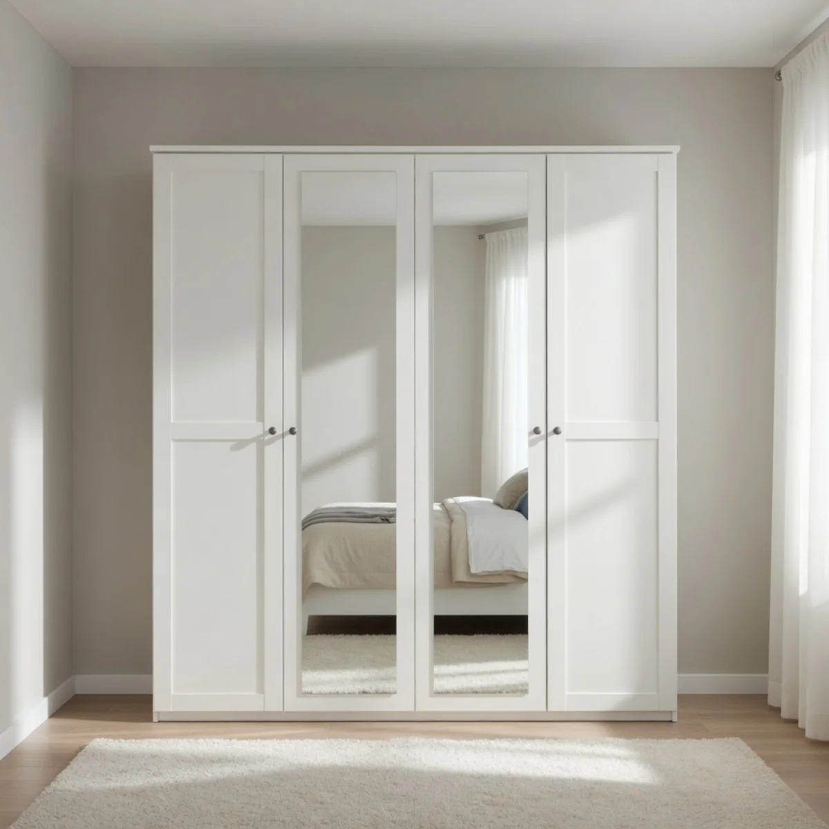Chalet Matt White 4 Door 180cm Wardrobe with Mirror - White – image 4