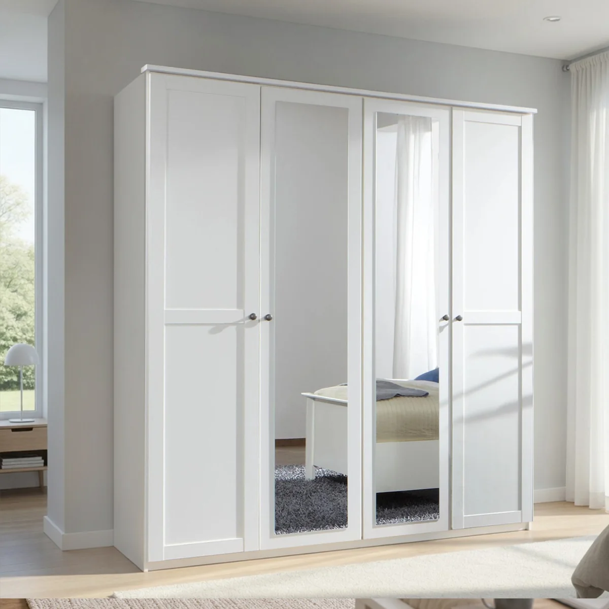 Chalet Matt White 4 Door 180cm Wardrobe with Mirror - White – image 1