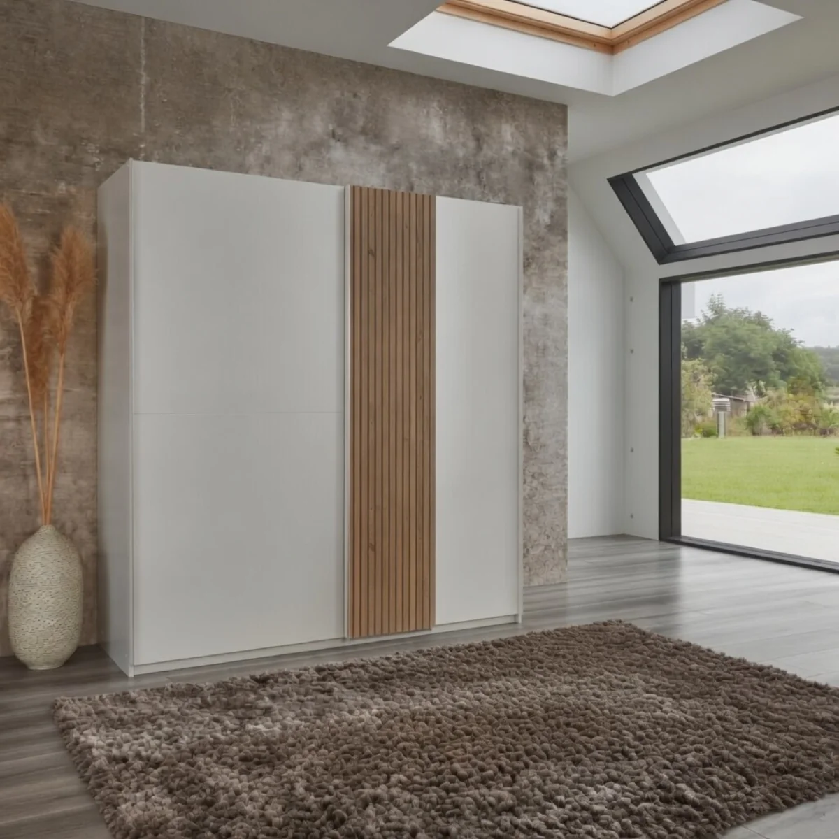 Naadira White and Oak 2 Door 180cm Wardrobe - White – image 2