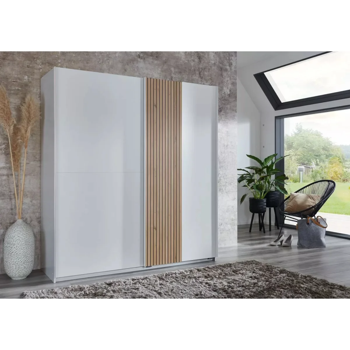 Naadira White and Oak 2 Door 180cm Wardrobe - White – image 3