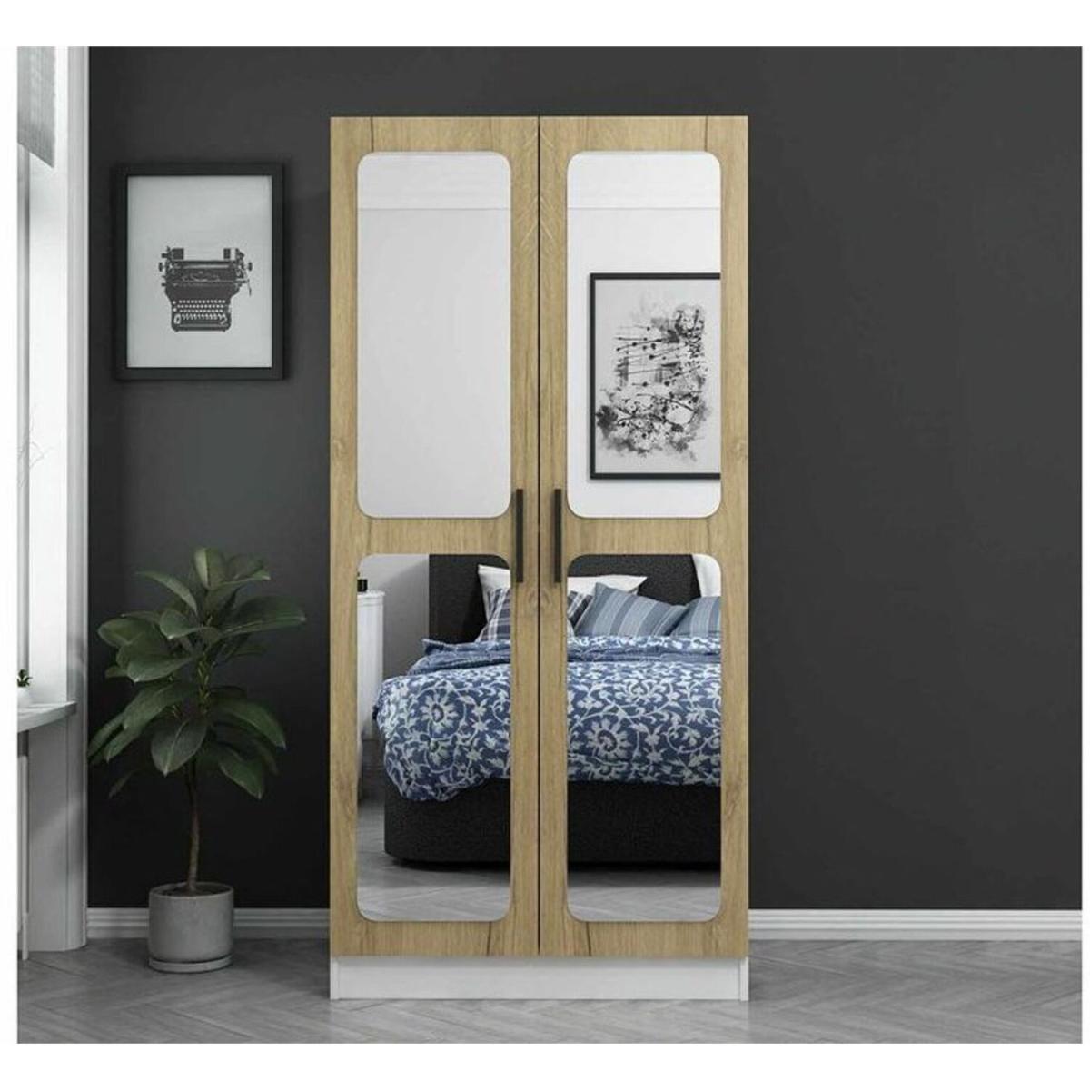 Kale 2 Mirrored Doors Wardrobe Pera Walnut - Walnut & White – image 2