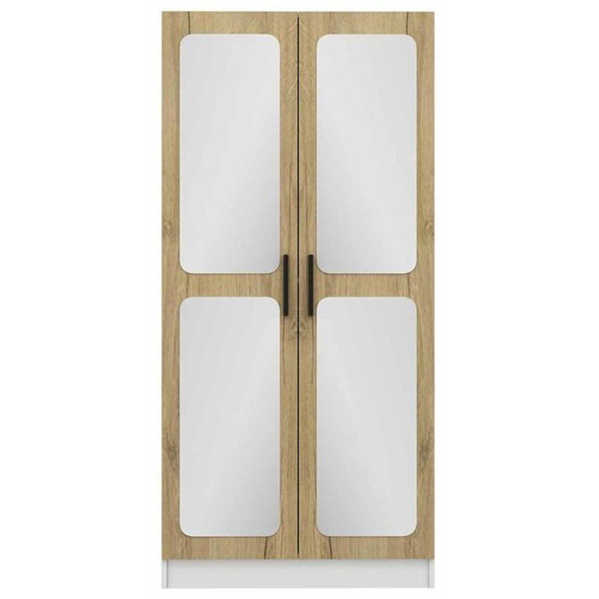 Kale 2 Mirrored Doors Wardrobe Pera Walnut - Walnut & White – image 3