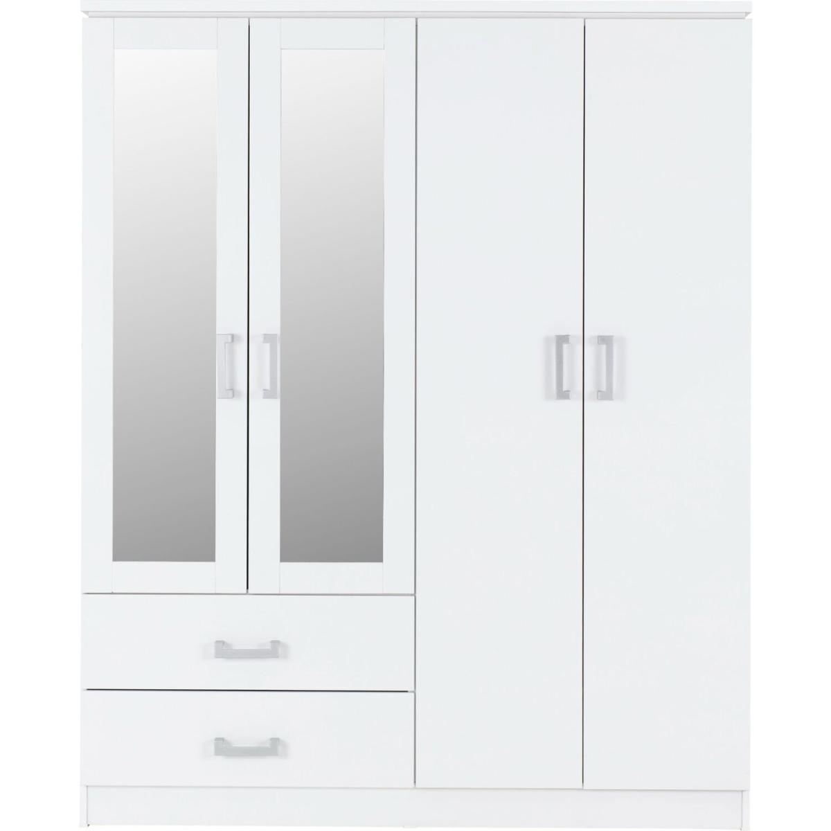 Charles 4 Door 2 Drawer Mirrored Wardrobe Oak Effect - White – image 2