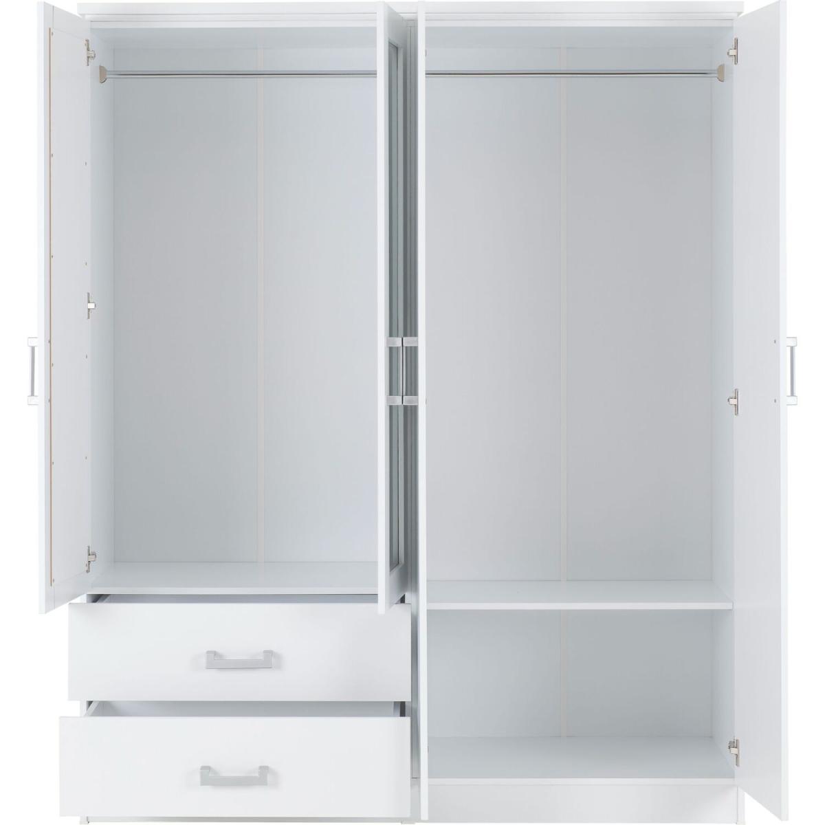 Charles 4 Door 2 Drawer Mirrored Wardrobe Oak Effect - White – image 3