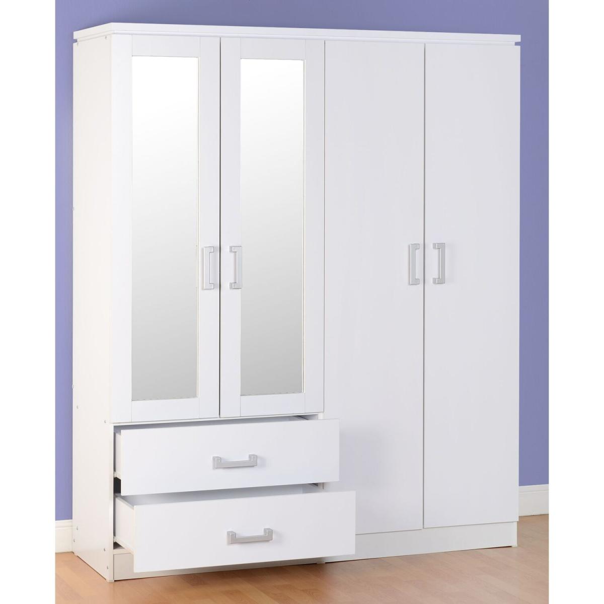Charles 4 Door 2 Drawer Mirrored Wardrobe Oak Effect - White – image 6