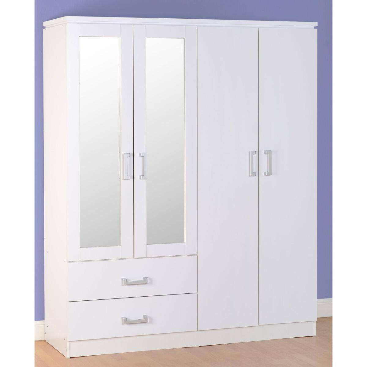 Charles 4 Door 2 Drawer Mirrored Wardrobe Oak Effect - White – image 7