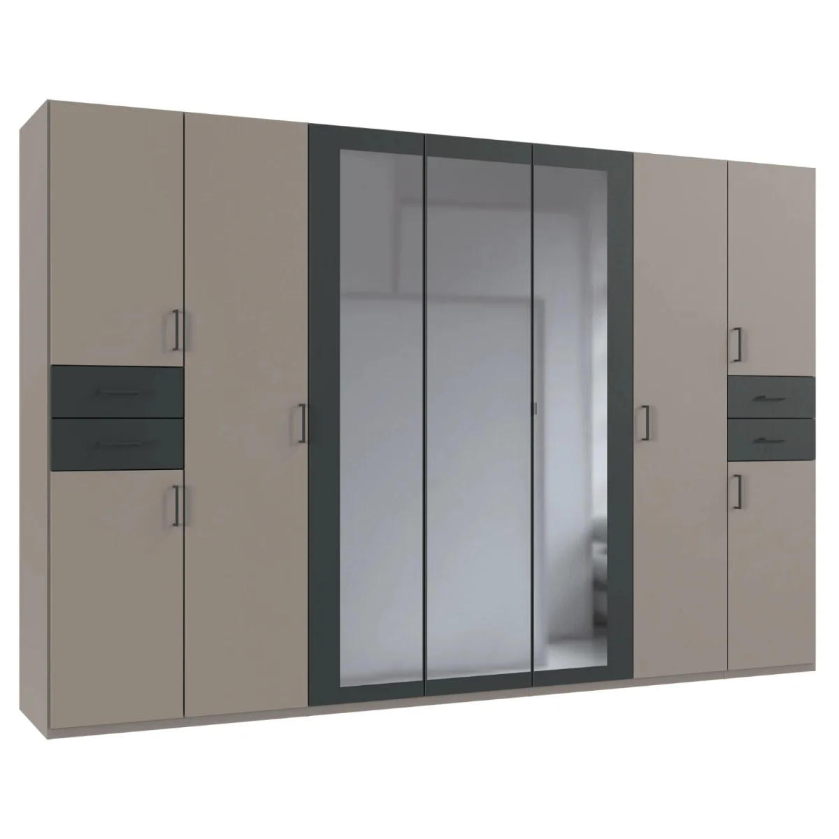 Vegas 7 Door Mirrored 313cm Wardrobe in Sahara Grey with Drawers - Grey – image 4