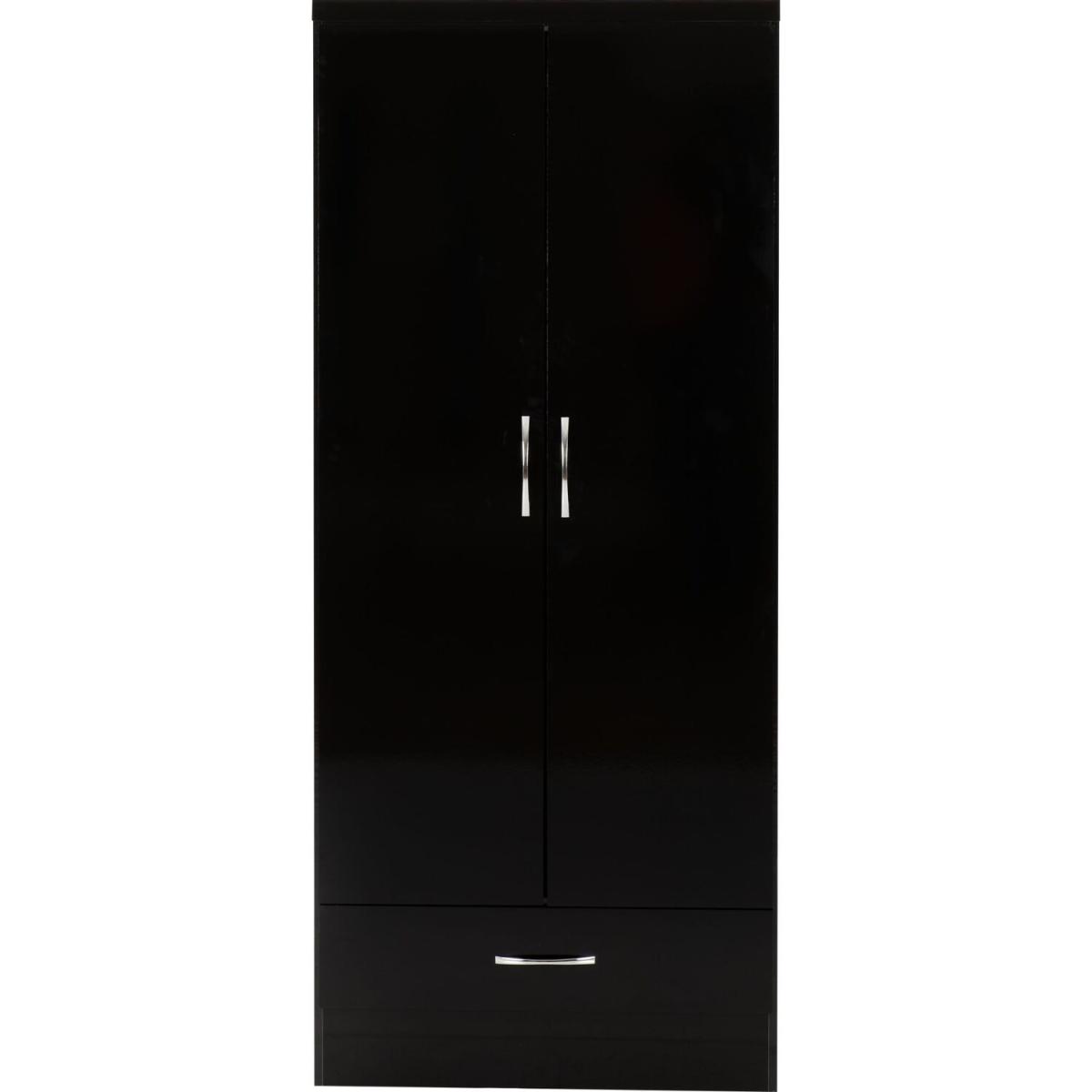 Nevada 2 Door 1 Drawer Wardrobe - Black Gloss – image 3