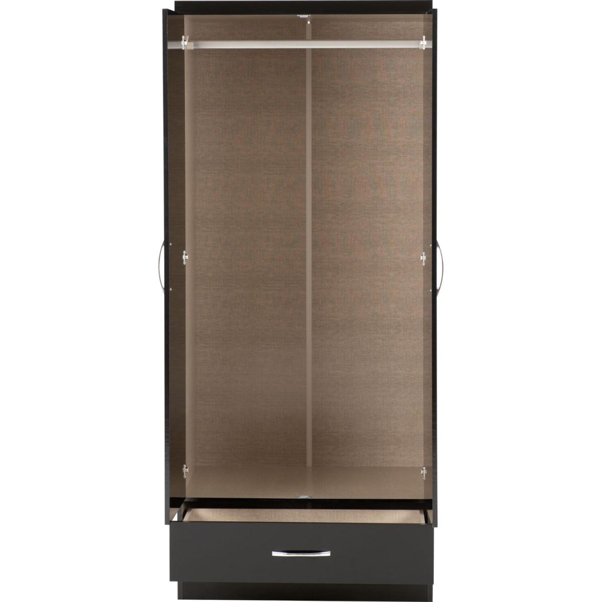 Nevada 2 Door 1 Drawer Wardrobe - Black Gloss – image 4