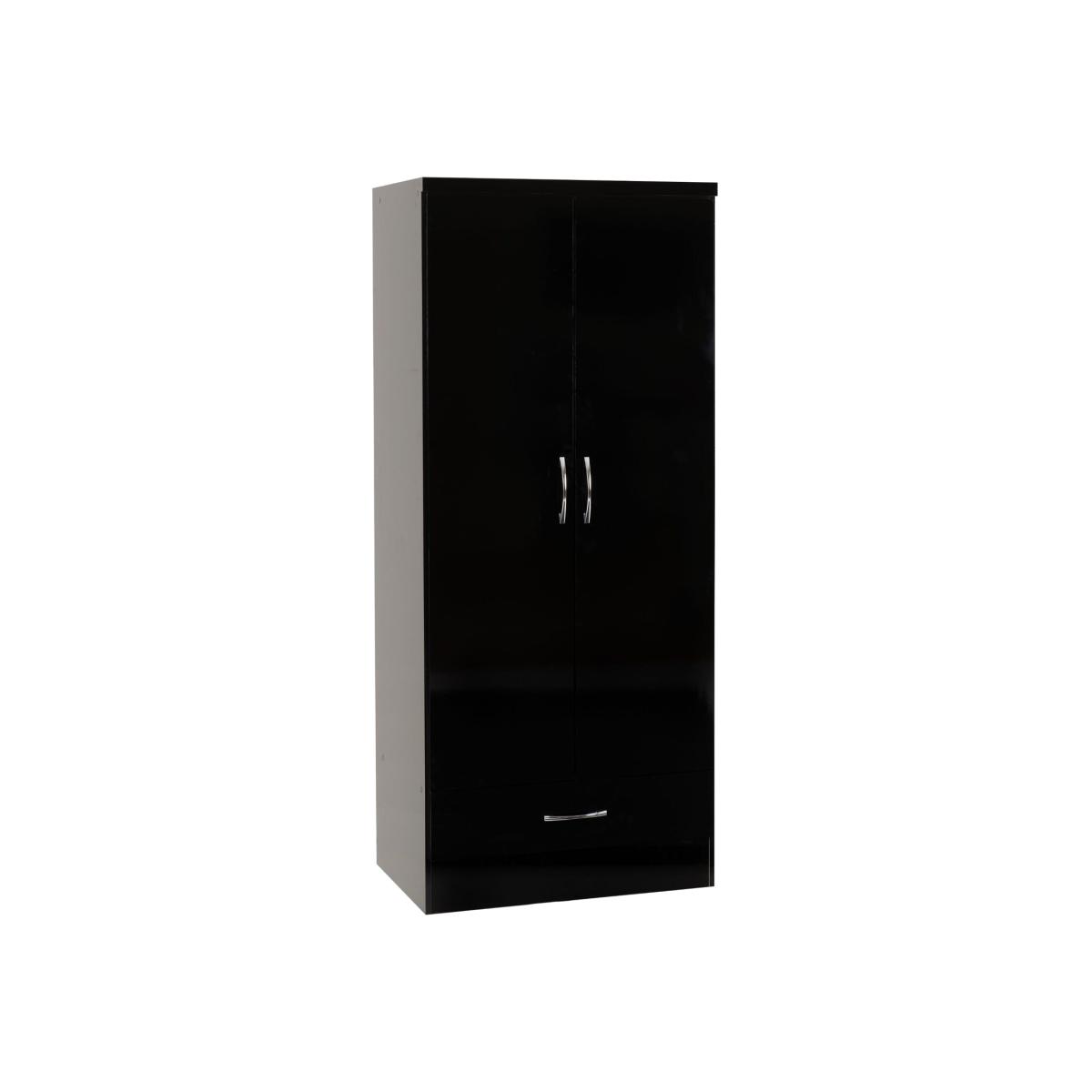 Nevada 2 Door 1 Drawer Wardrobe - Black Gloss – image 1