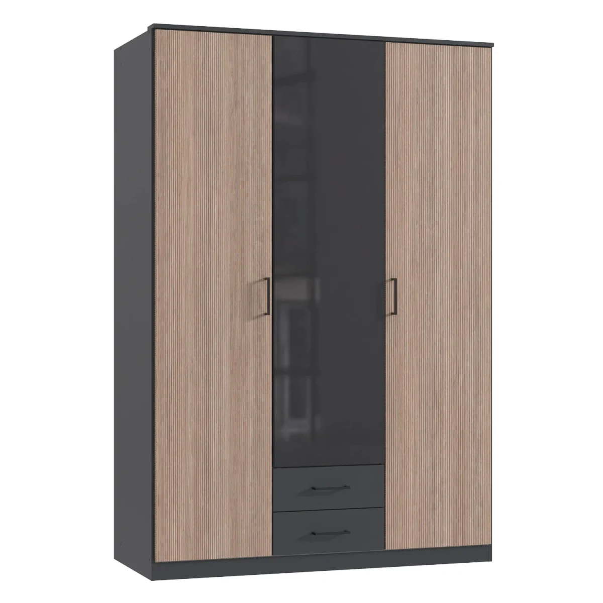 Fulda 3 Door Wardrobe with 2 Drawers and Glass Centre Door - Grey – image 4