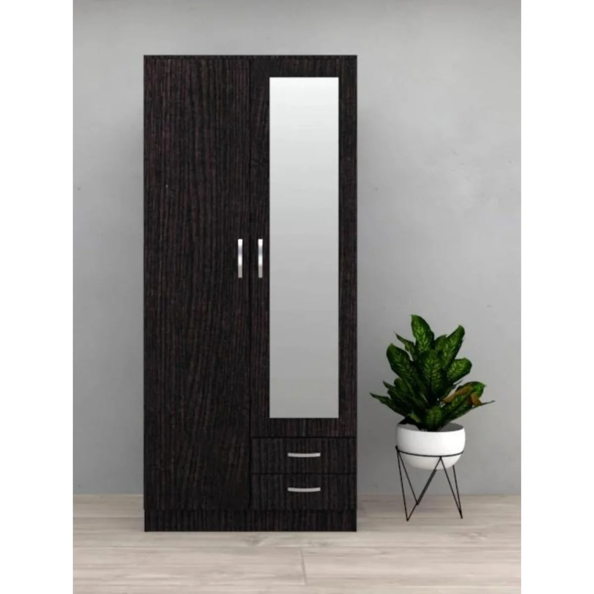 Roma Black Oak 2 Door 90cm Wardrobe with Mirror - Oak – image 2