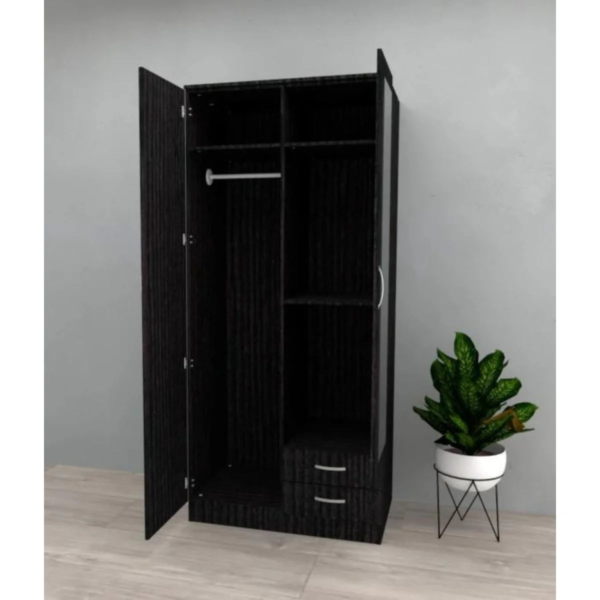 Roma Black Oak 2 Door 90cm Wardrobe with Mirror - Oak – image 3