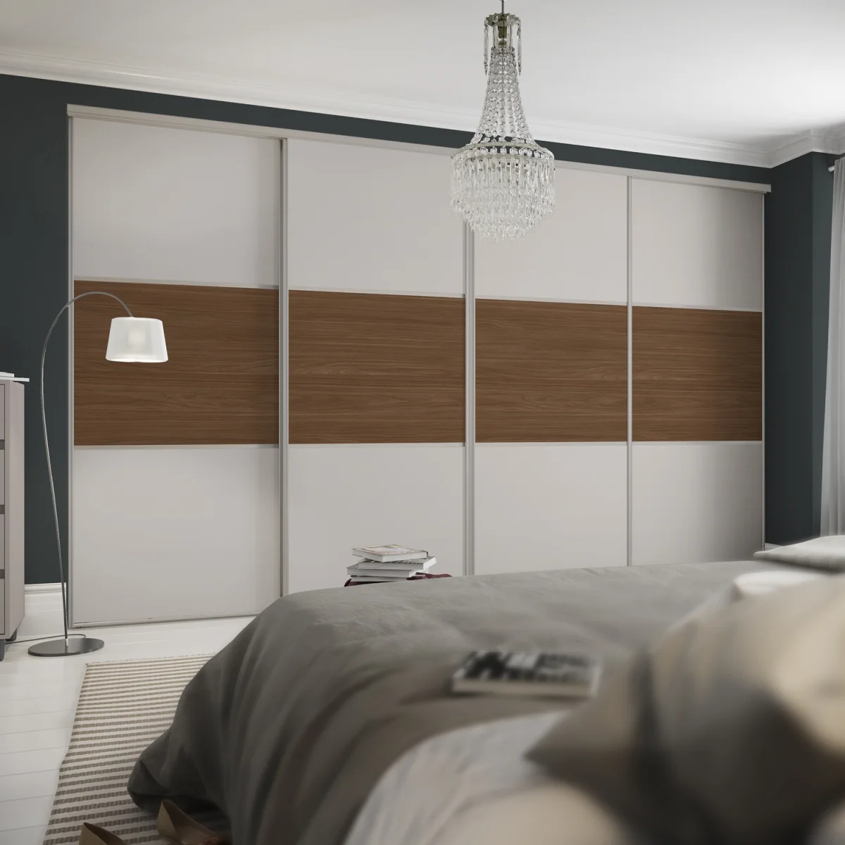 Spacepro Dove Grey & Mild Oak Classic Sliding Wardrobe Kit - Dove Grey/Walnut / 3586mm / 4 – image 1