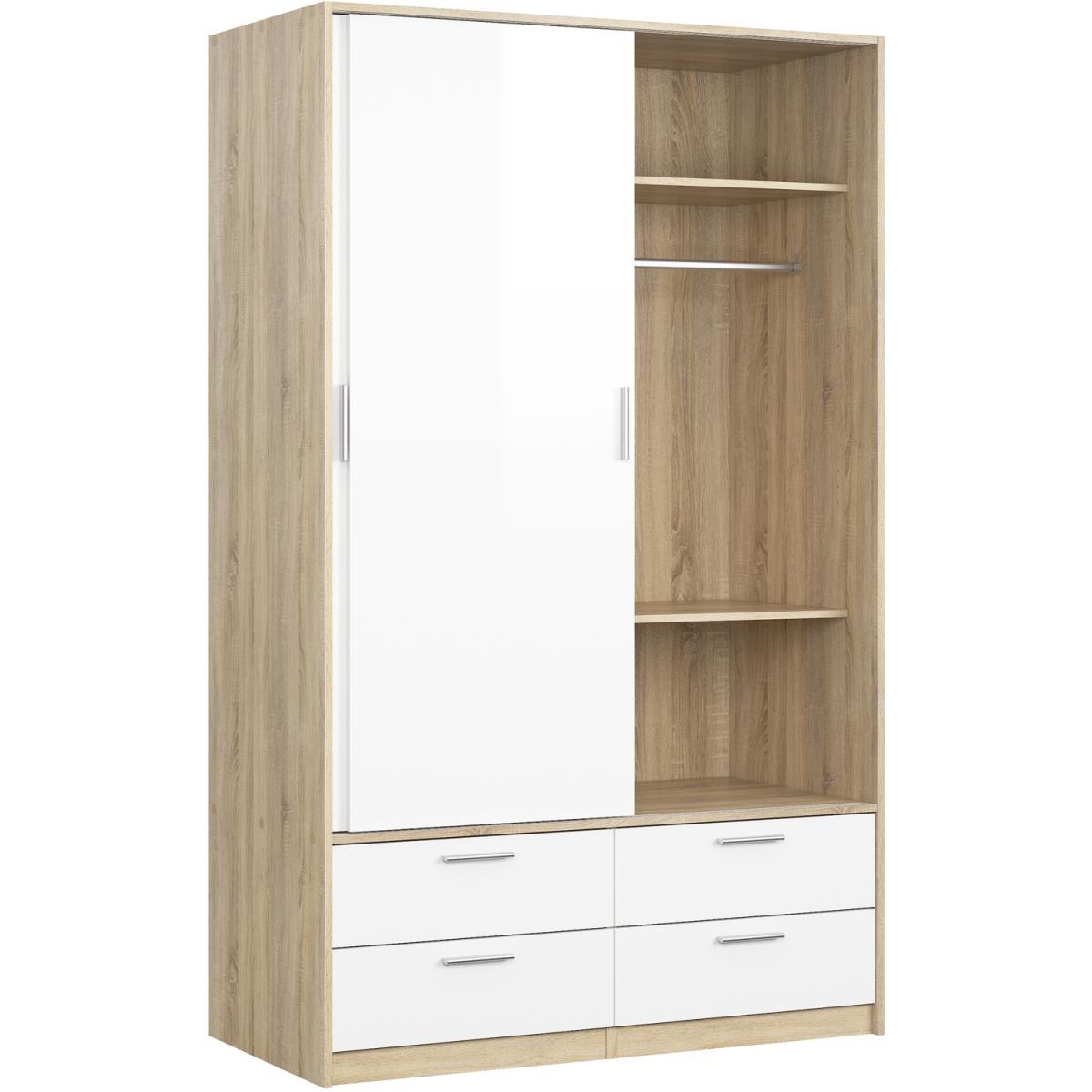 Mia Two Door Four Drawer Wardrobe - Oak, White Gloss – image 4