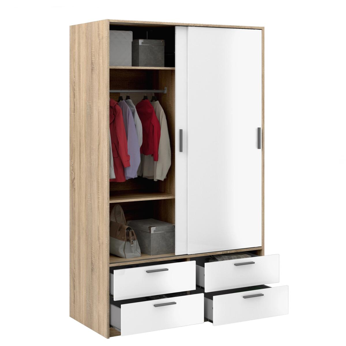 Mia Two Door Four Drawer Wardrobe - Oak, White Gloss – image 5